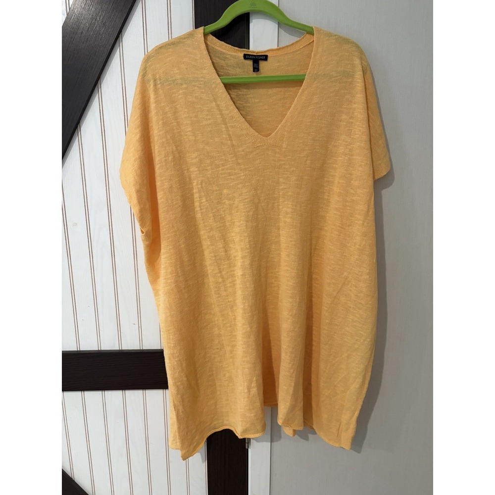 Eileen Fisher Organic Linen Tunic Split Sides Vibrant Orange/Yellow Small